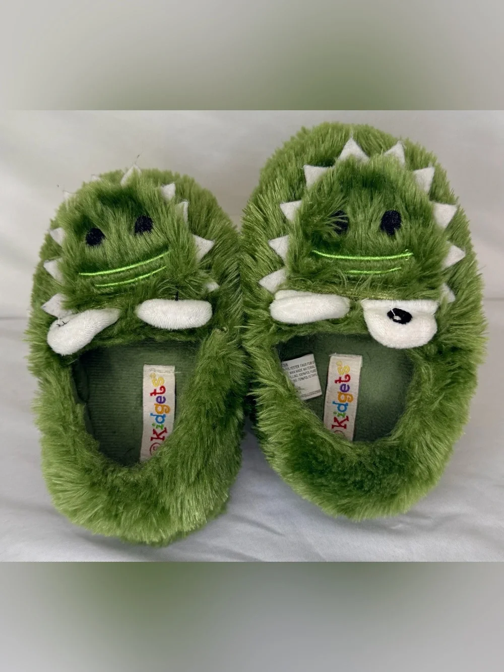 Kidgets Green Monster Plush Kids Slippers with Red Mouth